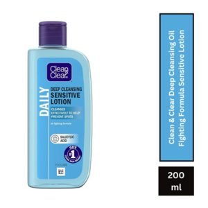 DESCRIPTION Clean & Clear Deep Cleansing Oil Fighting Formula Sensitive Lotion 200ml is specially designed to deeply cleanse and refresh sensitive skin while helping to control excess oil. This gentle yet effective formula removes dirt, impurities, and makeup without over-drying, making it ideal for daily use. Infused with oil-fighting ingredients, it helps to prevent breakouts and leaves skin feeling clean, balanced, and refreshed. Dermatologically tested for sensitive skin, this lightweight lotion provides a soothing cleansing experience while maintaining the skin’s natural moisture balance. Its non-greasy, fast-absorbing formula ensures a fresh, shine-free finish, making it perfect for those with oily or combination skin types. Keep Shopping From Vitapoint BENEFITS Deeply cleanses while controlling excess oil Gentle formula suitable for sensitive skin Removes dirt, impurities, and makeup effectively Helps prevent breakouts and keeps skin clear Non-greasy and fast-absorbing for a shine-free finish DIRECTIONS Apply to a cotton pad and gently wipe over the face and neck. Use daily for best results. Avoid the eye area. WARNINGS For external use only. Avoid contact with eyes. If contact occurs, rinse immediately with water. Discontinue use if irritation occurs. Keep out of reach of children.