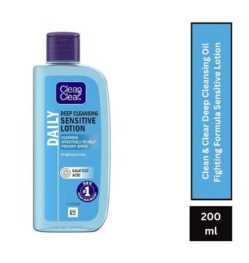 DESCRIPTION Clean & Clear Deep Cleansing Oil Fighting Formula Sensitive Lotion 200ml is specially designed to deeply cleanse and refresh sensitive skin while helping to control excess oil. This gentle yet effective formula removes dirt, impurities, and makeup without over-drying, making it ideal for daily use. Infused with oil-fighting ingredients, it helps to prevent breakouts and leaves skin feeling clean, balanced, and refreshed. Dermatologically tested for sensitive skin, this lightweight lotion provides a soothing cleansing experience while maintaining the skin’s natural moisture balance. Its non-greasy, fast-absorbing formula ensures a fresh, shine-free finish, making it perfect for those with oily or combination skin types. Keep Shopping From Vitapoint BENEFITS Deeply cleanses while controlling excess oil Gentle formula suitable for sensitive skin Removes dirt, impurities, and makeup effectively Helps prevent breakouts and keeps skin clear Non-greasy and fast-absorbing for a shine-free finish DIRECTIONS Apply to a cotton pad and gently wipe over the face and neck. Use daily for best results. Avoid the eye area. WARNINGS For external use only. Avoid contact with eyes. If contact occurs, rinse immediately with water. Discontinue use if irritation occurs. Keep out of reach of children.