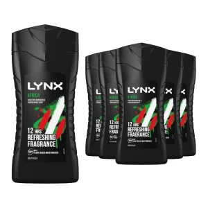 Lynx Africa 12-H Refreshing Fragrance Shower Gel Body Wash for Men, 6x225ml