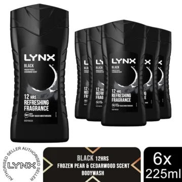 Lynx Black 12-H Refreshing Fragrance Shower Gel Body Wash for Men 6x225ml