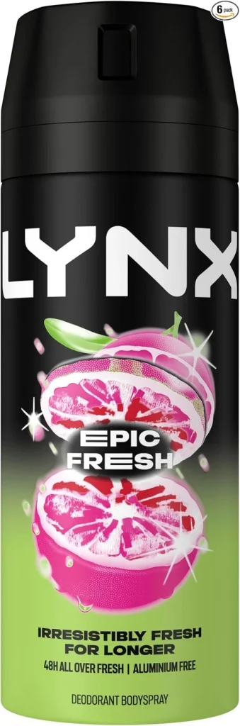 Lynx Epic Fresh Deodorant Body Spray 150ml Pack of 6 Grapefruit Pineapple