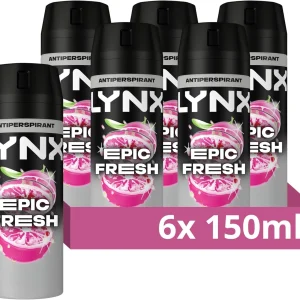 Lynx Epic Fresh Deodorant Body Spray 150ml Pack of 6 Grapefruit Pineapple